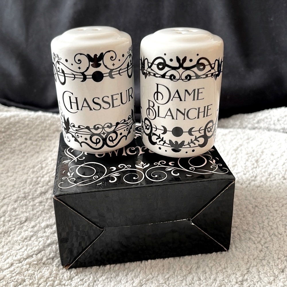 Serpent & Dove-inspired ceramic salt and pepper shaker set (OwlCrate)